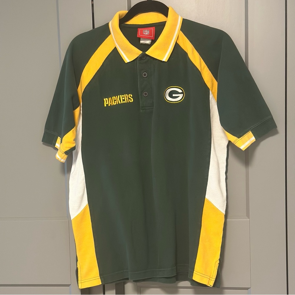 Vtg NFL Green Bay Packers Polo Shirt Mens Size L Colorblock Retro Blokecore GBP